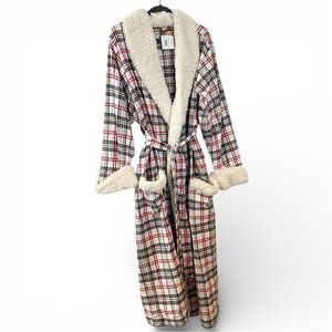 Pottery Barn Holland Plaid Flannel Robe w/ Sherpa | 100% Cotton | XL NWT